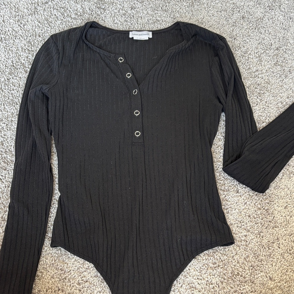 Lovers + Friends Black Ribbed Bodysuit